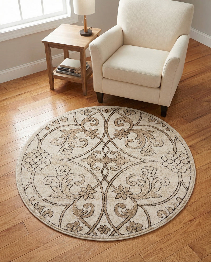 Andes Summit Collection Area Rug -  Merida Round Dark Beige  lifestyle 77