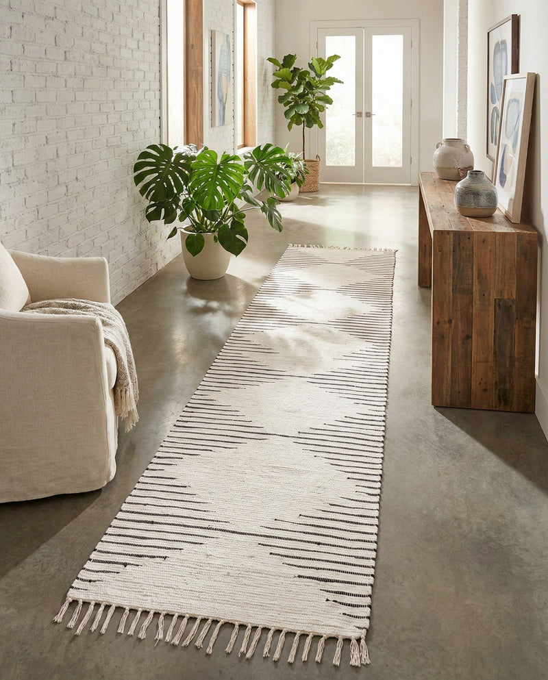 Thar Cotton Collection Area Rug - Jaisalmer (White) Runner White  lifestyle 62