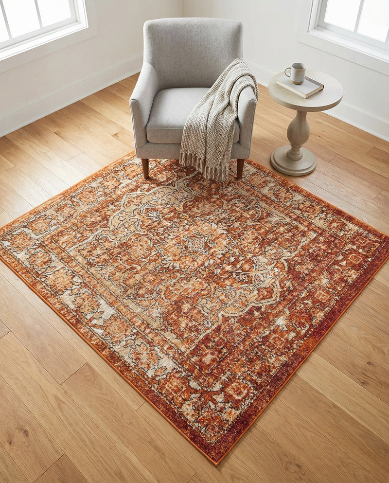 Savannah Soiree Collection Area Rug -  Everglade (Rust Red) Square Rust Red  lifestyle 80