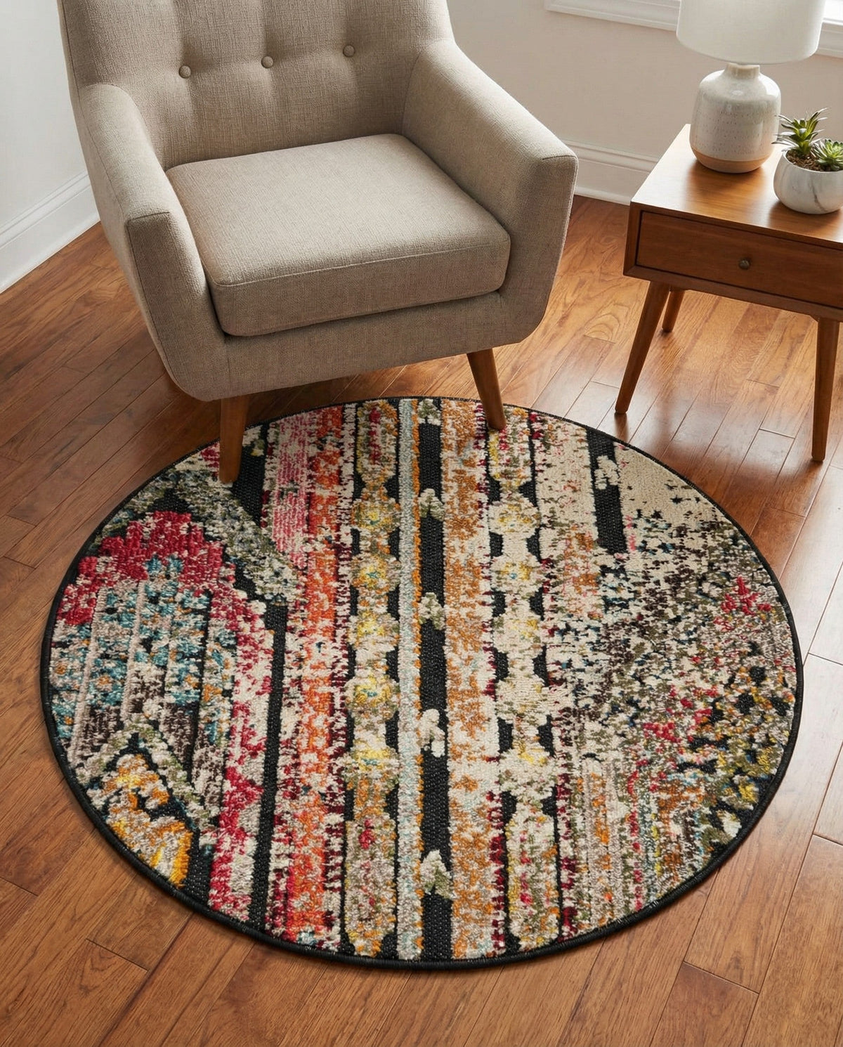 Outdoor Marrakesh Collection Area Rug -  Agadir Round Multi Black  lifestyle 166