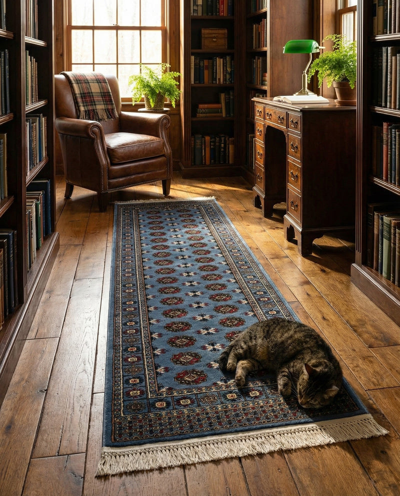Samarkand Elegance Collection Area Rug -  Margilan (Blue) Runner Blue  lifestyle 36