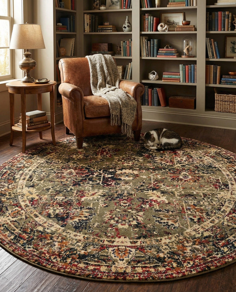 Neptune Elegance Collection Area Rug -  Galatea (Green) Round Green  lifestyle 61
