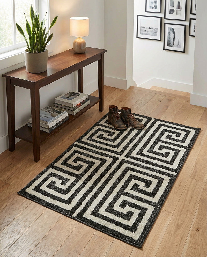 Aegean Labyrinth Collection Area Rug -  Mykonos Rectangle Black  lifestyle 40