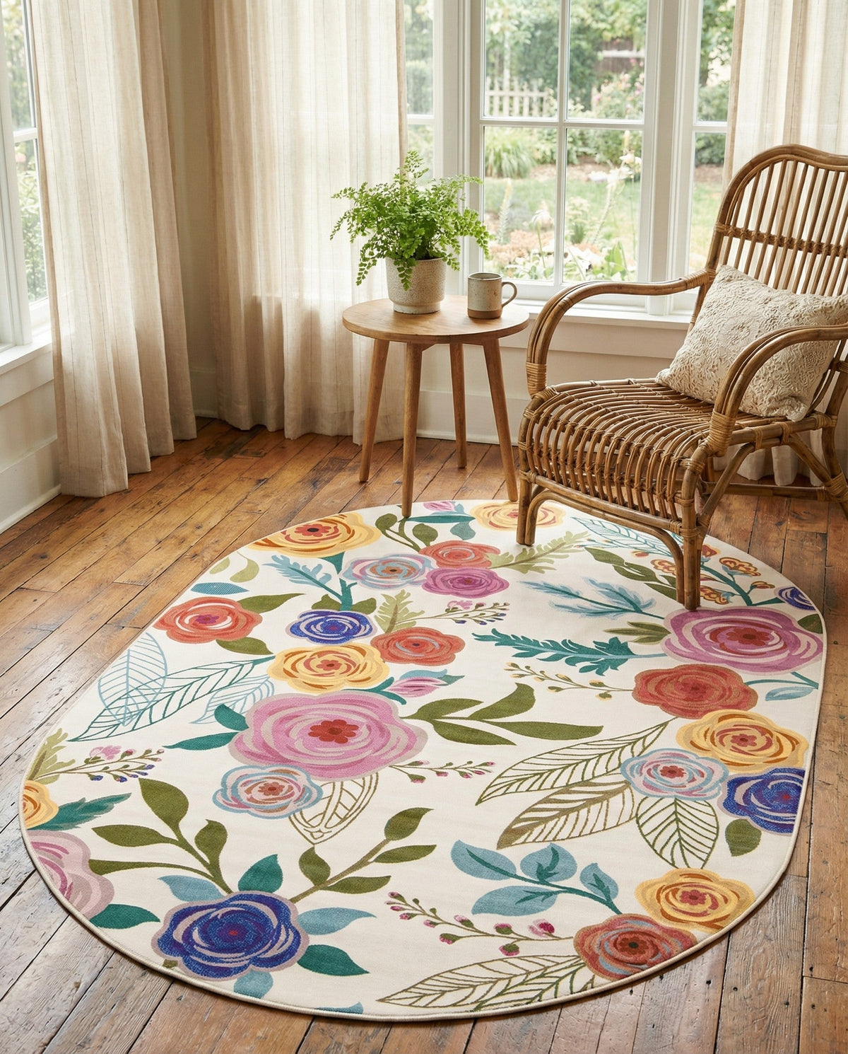 Meadow Breeze Collection Area Rug -  Petal Oval Ivory  lifestyle 63