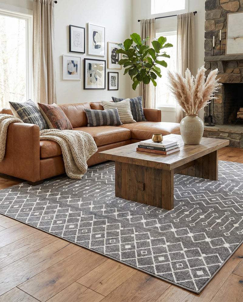 Mediterranean Lattice Collection Area Rug - Santorini (Gray) Square Gray  lifestyle 74