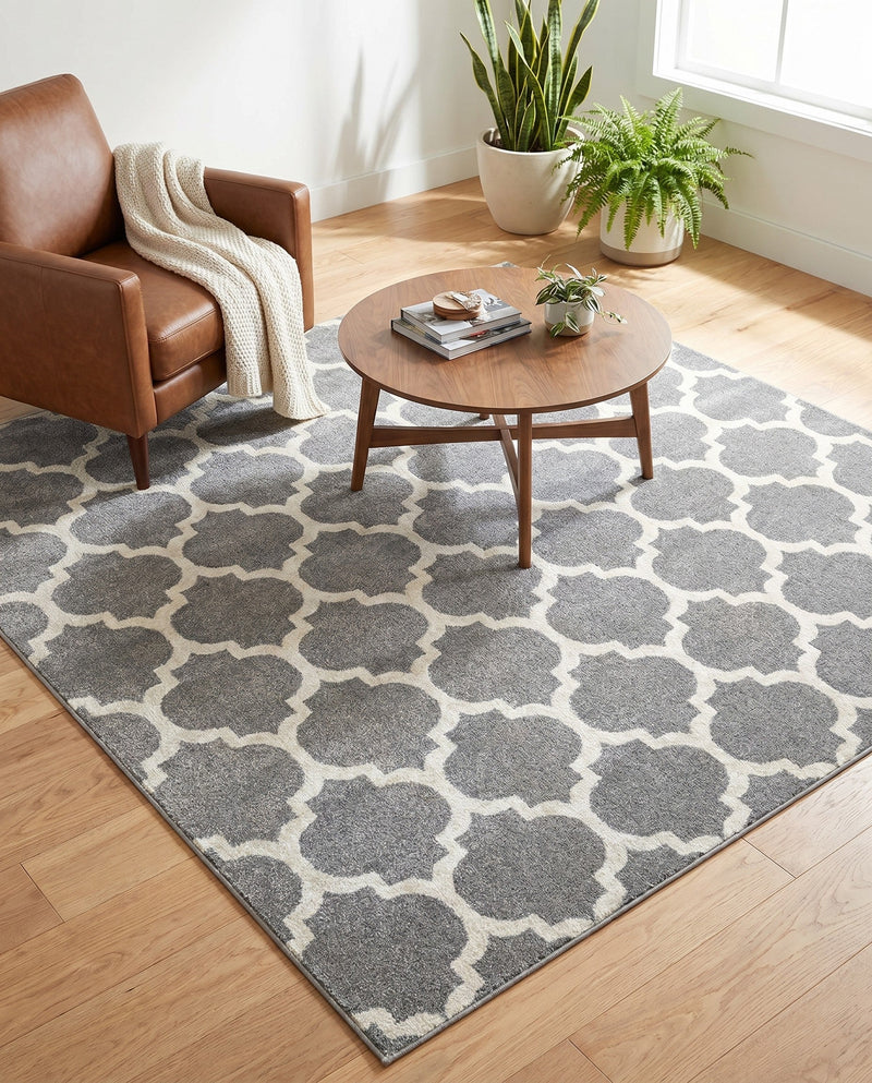 Lattice Gardens Collection Area Rug -  Bloomfield (Dark Gray) Square Dark Gray  lifestyle 67