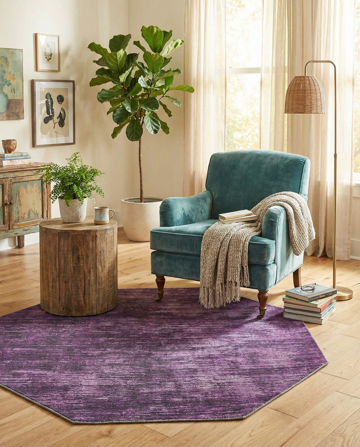 Sahara Essence Collection Area Rug - Oasis (Purple) Octagon Purple  lifestyle 92
