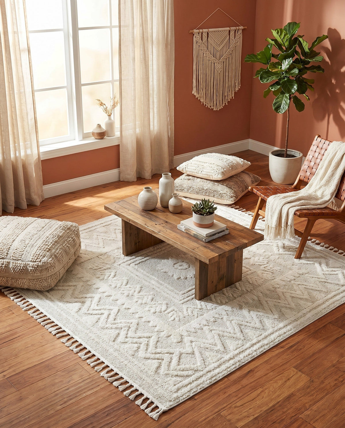 Sahara Chic Collection Area Rug -  Tangier Square Ivory  lifestyle 113