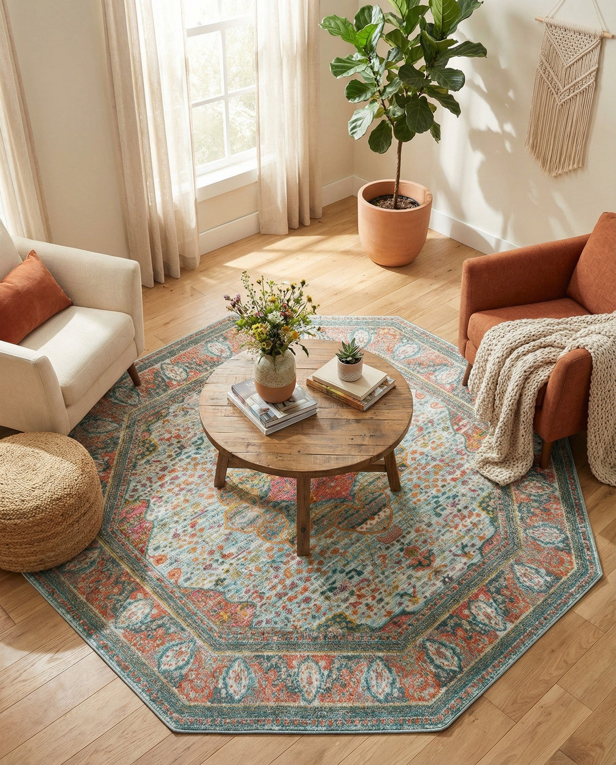Caribbean Breeze Collection Area Rug -  Floriana Octagon Light Blue  lifestyle 98