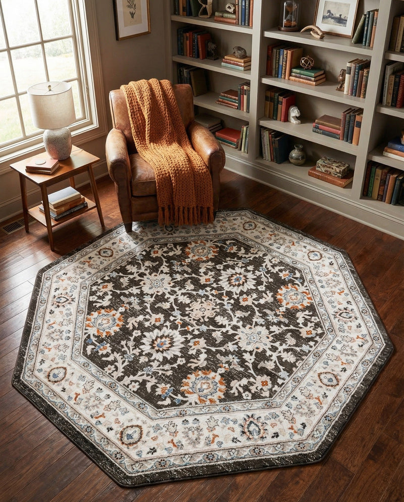 Savannah Elegance Collection Area Rug - Augusta (Fume Gray) Octagon Fume Gray  lifestyle 77