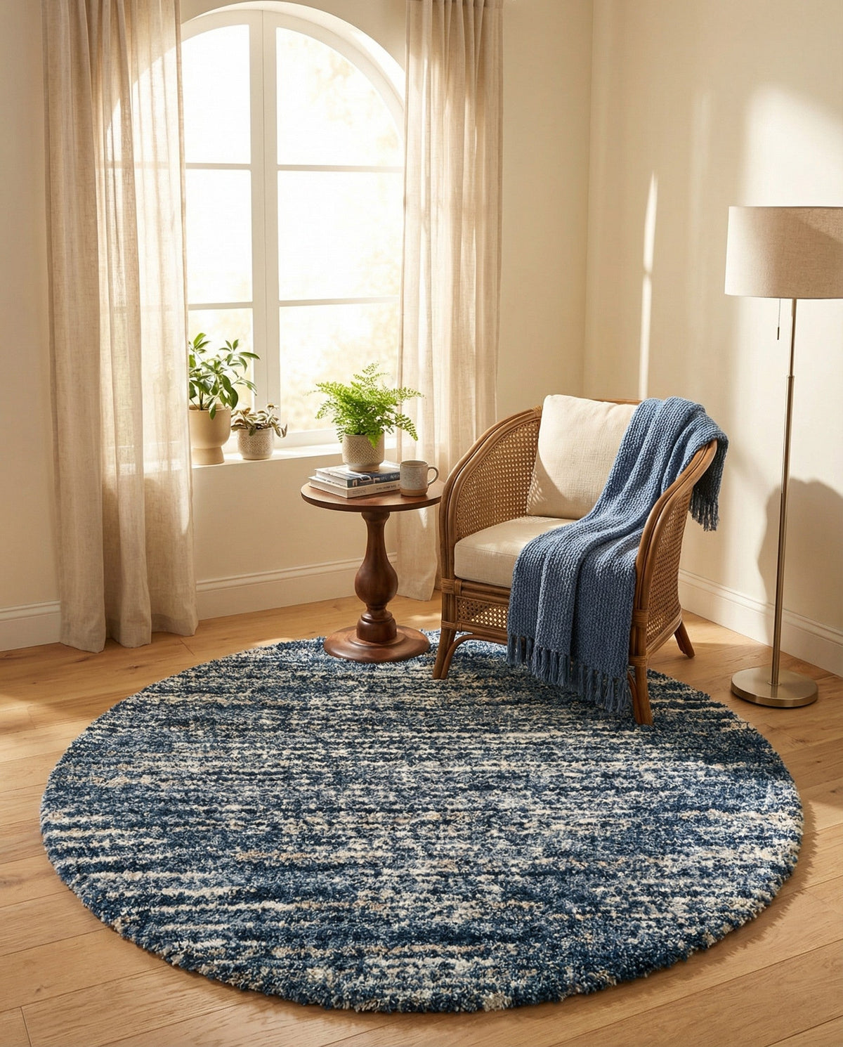 Tranquil Tides Shag Collection Area Rug -  Azure Round Blue  lifestyle 183