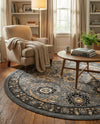 Tabriz Tapestry Collection Area Rug - Sahand (Dark Gray) Round Dark Gray  lifestyle 48