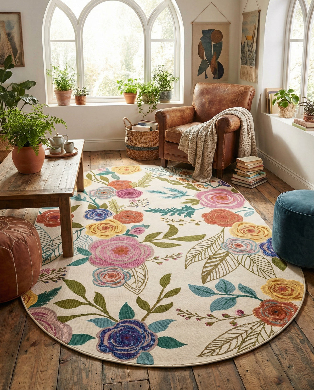 Meadow Breeze Collection Area Rug -  Petal Oval Ivory  lifestyle 217