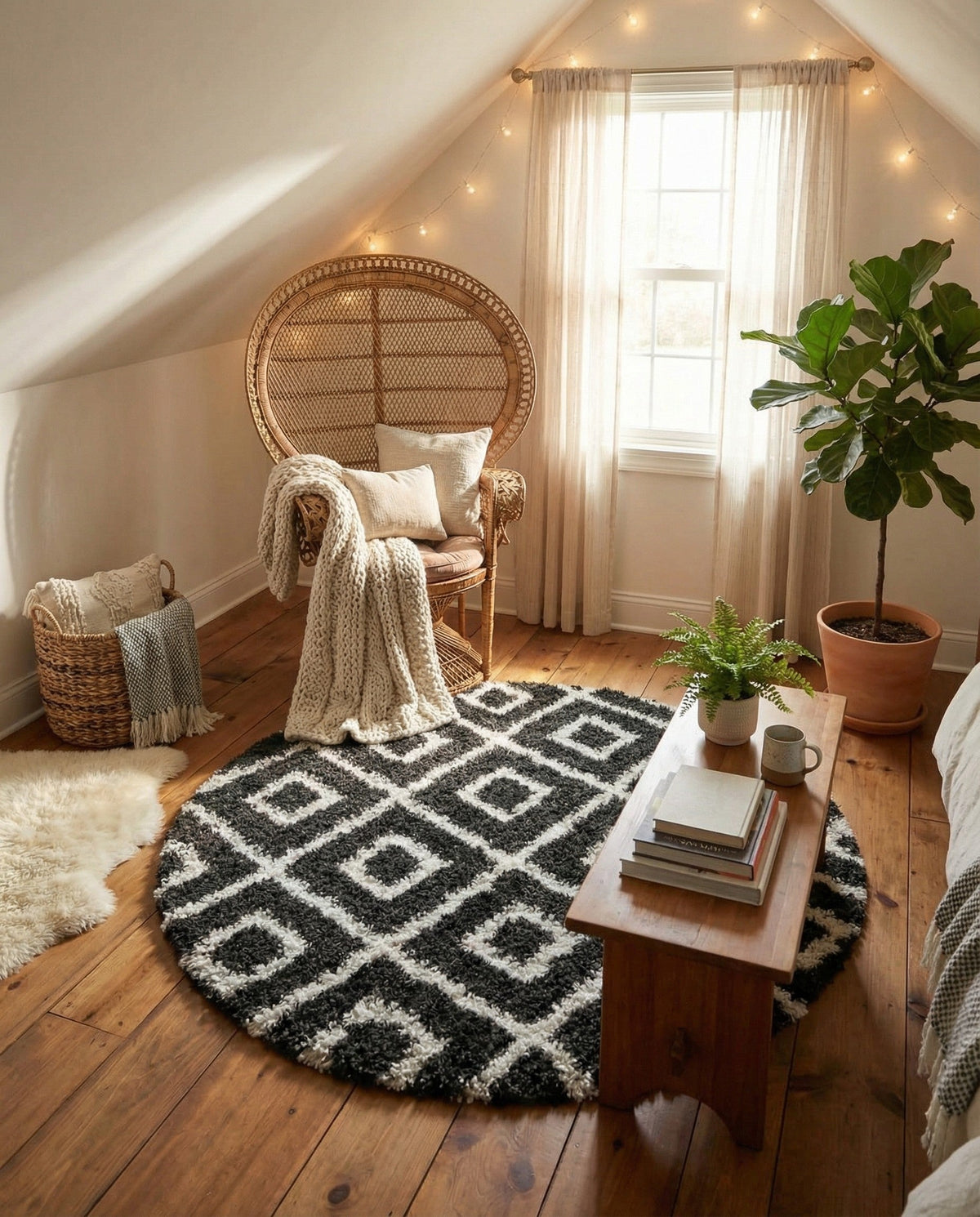 Cozy Cove Shag Collection Area Rug -  Dunes Round Black and White  lifestyle 177