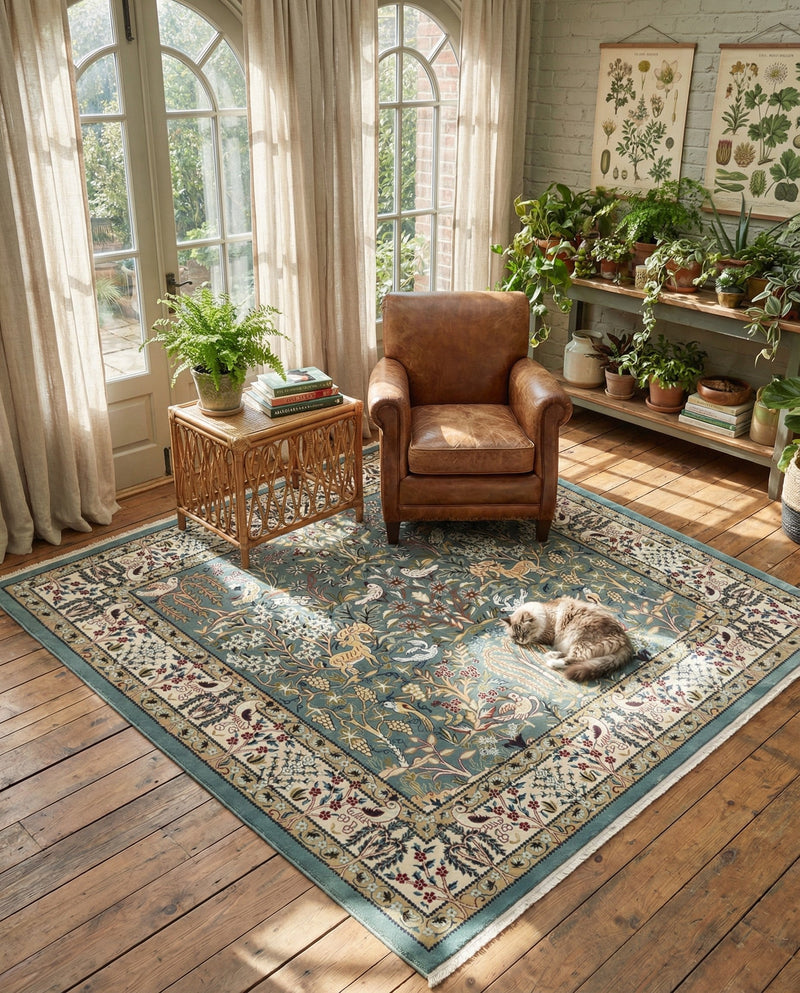 Persian Elegance Collection Area Rug -  Kerman (Blue) Square Blue  lifestyle 45
