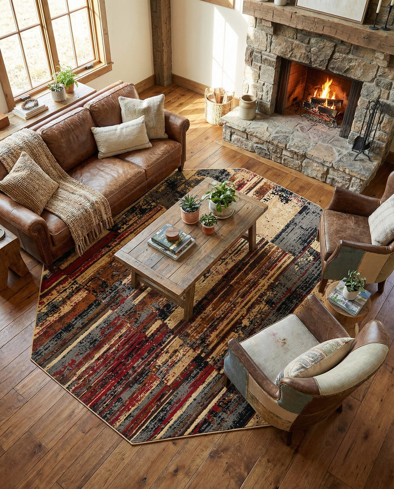 Neptune Elegance Collection Area Rug - Triton Octagon Multi  lifestyle 33