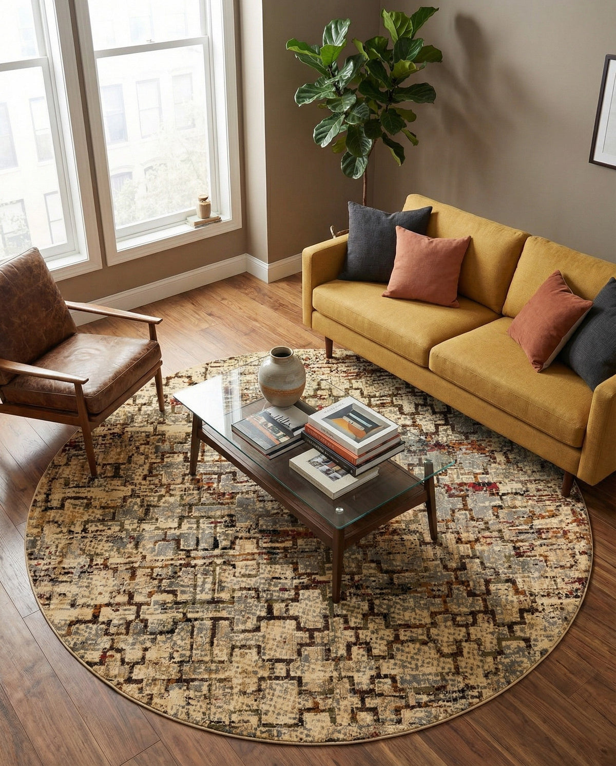 Neptune Elegance Collection Area Rug -  Proteus Round Beige Cream  lifestyle 156