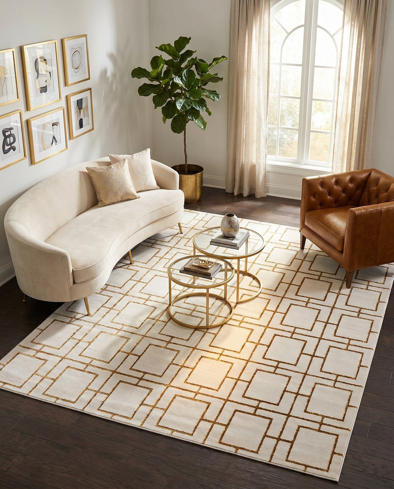 Hollywood Luxe Collection Area Rug -  Beverly (White Gold) Rectangle White Gold  lifestyle 5