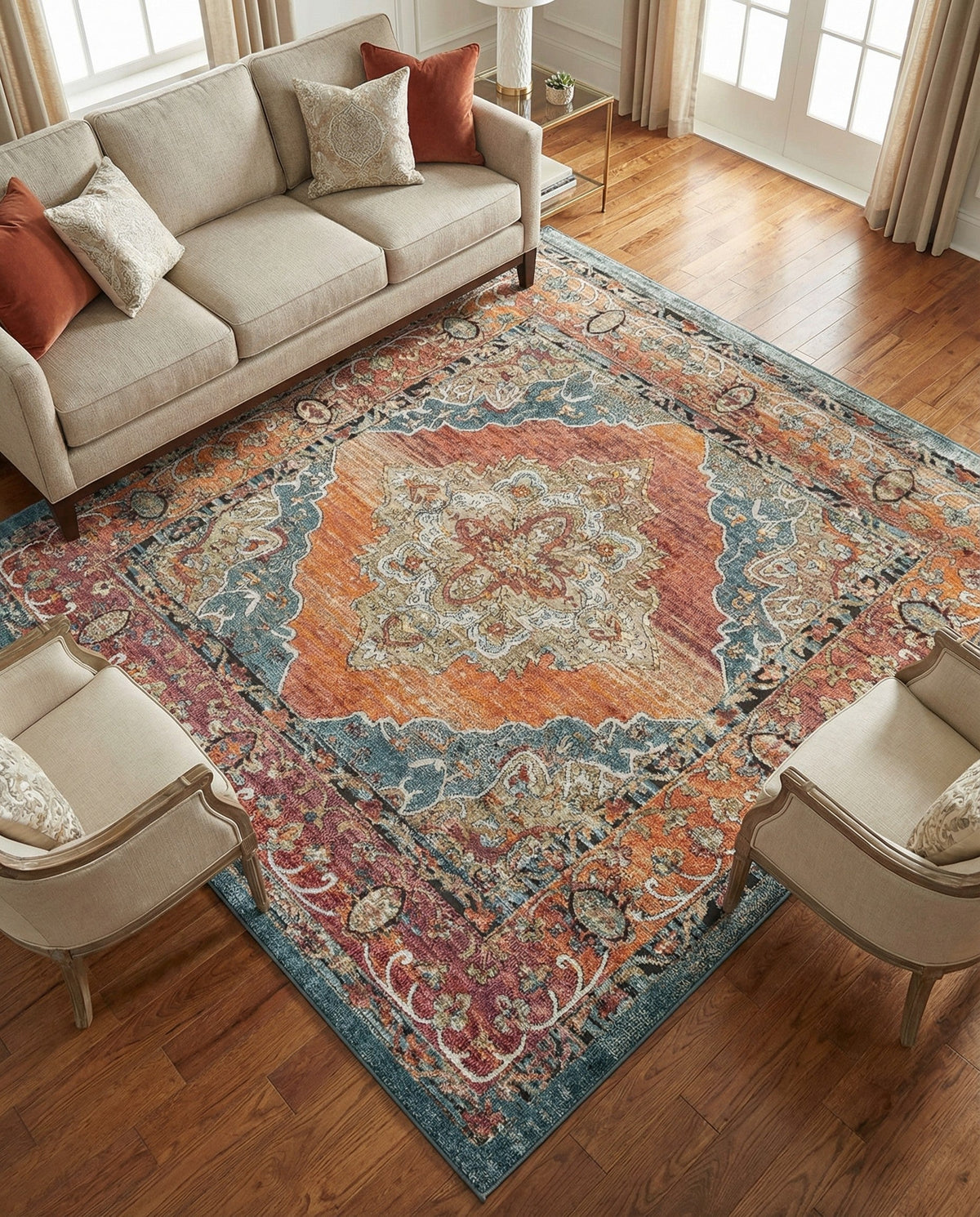 Savannah Soiree Collection Area Rug - Serengeti (Rust Red) Square Rust Red  lifestyle 85