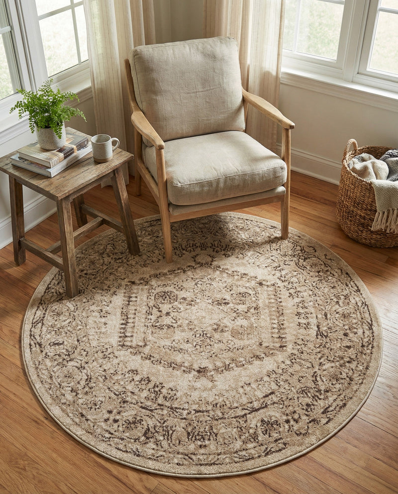 Eden Oasis Collection Area Rug -  Refuge (Beige) Round Beige  lifestyle 64