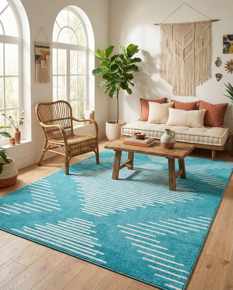 Seychelles Stripes Collection Area Rug - Mahe (Turquoise) Rectangle Turquoise  lifestyle 10