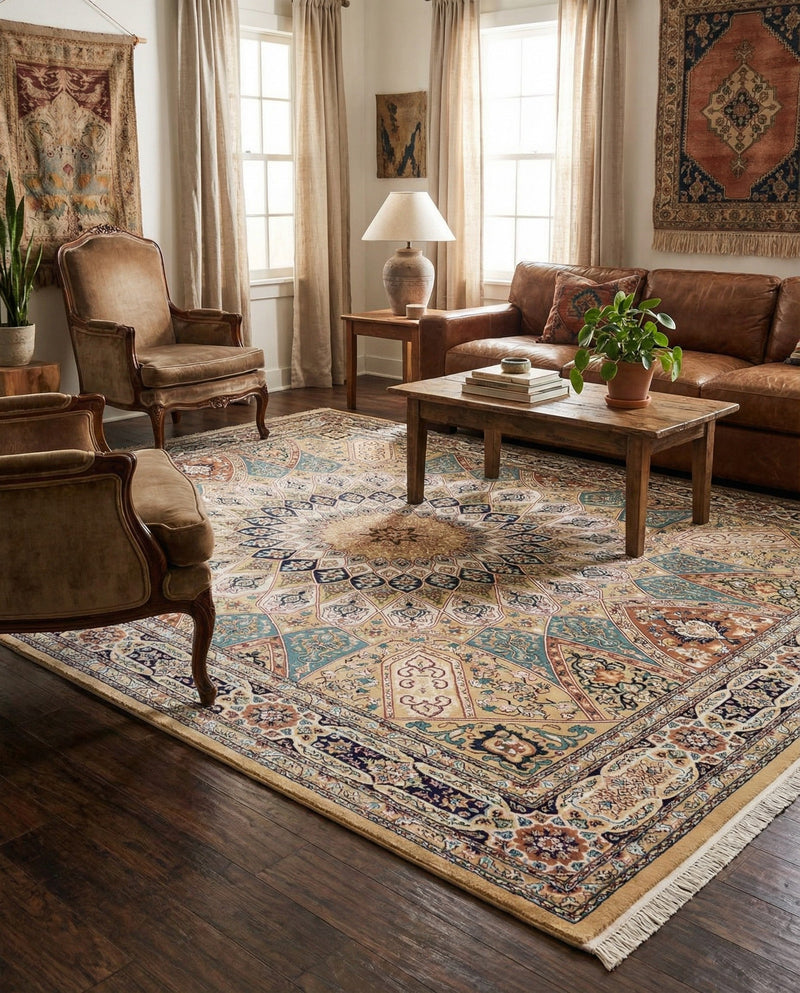 Persian Elegance Collection Area Rug -  Hamedan (Beige) Rectangle Beige  lifestyle 9