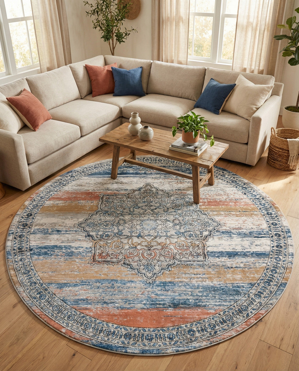Mykonos Manor Collection Area Rug -  Tinos (Multi) Round Multi  lifestyle 81