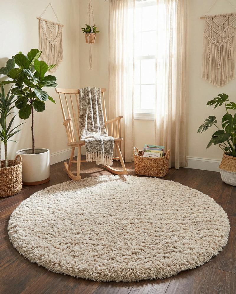 Eternal Plush Oasis Collection Area Rug -  Tranquility (Linen) Round Linen  lifestyle 70