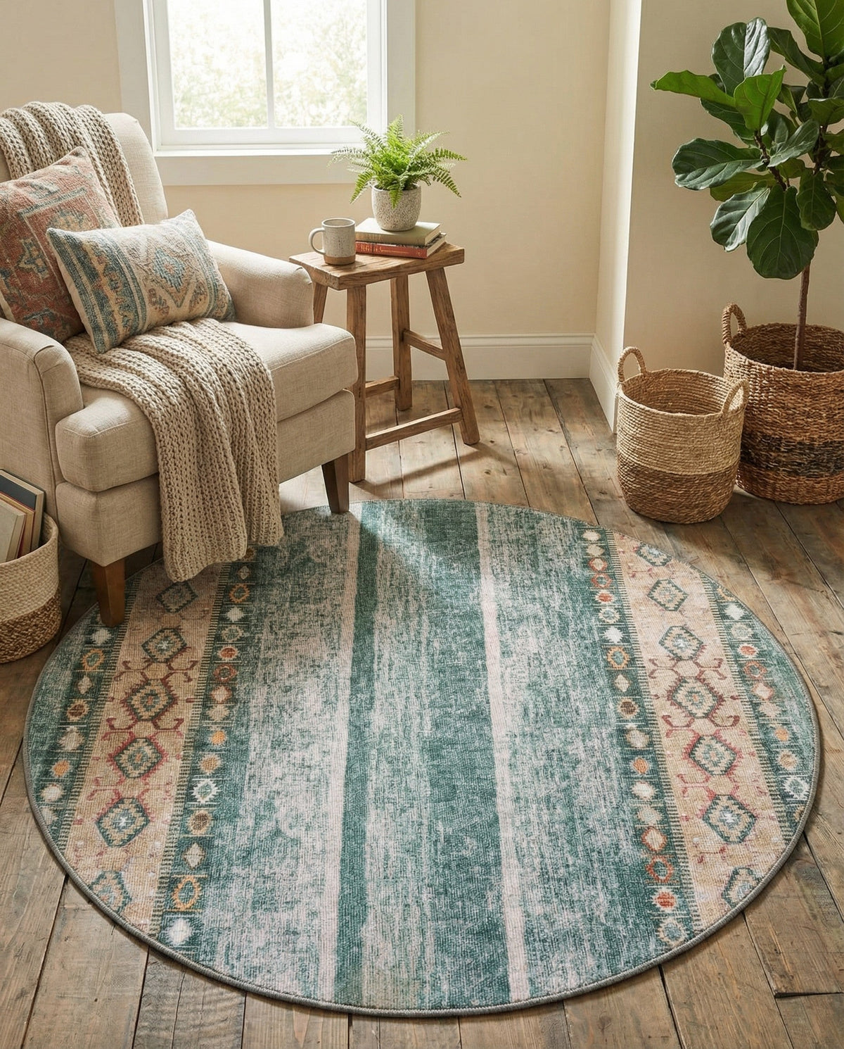 Heritage Elegance Collection Area Rug -  Edinburgh Round Green  lifestyle 124