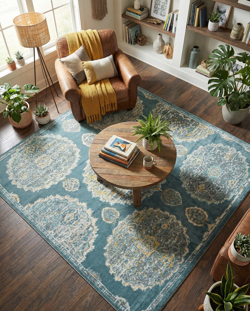 Arcadia Rugs Collection Area Rug -  Atlantis (Gray and Blue) Square Gray and Blue  lifestyle 58