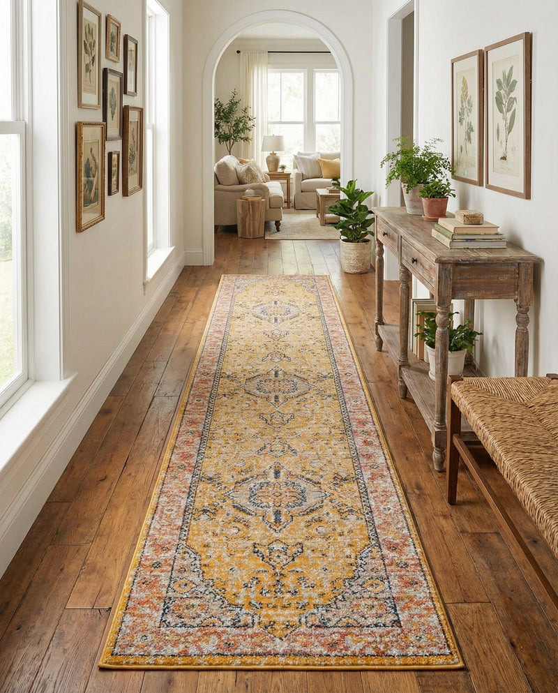Seville Stripes Collection Area Rug - Cadiz (Yellow) Runner Yellow  lifestyle 50
