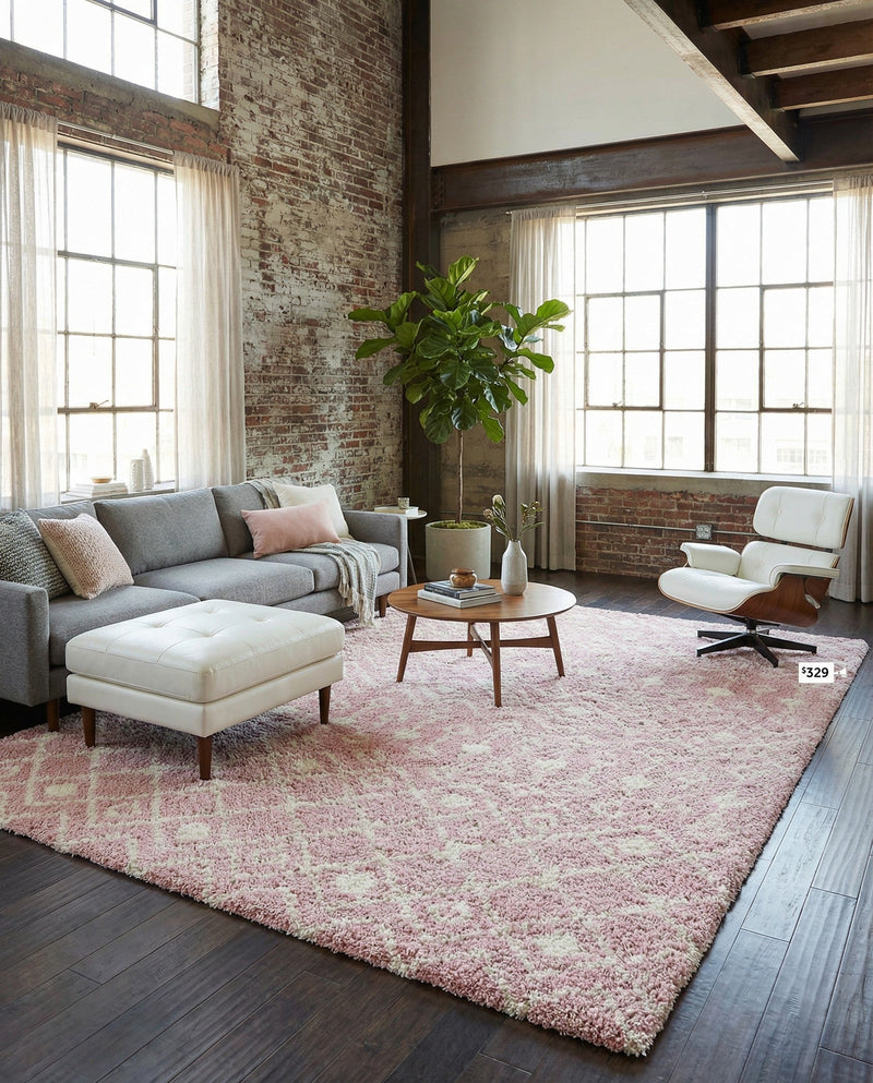 Berber Lattice Shag Collection Area Rug - Atlas (Light Pink) Rectangle Light Pink  lifestyle 8