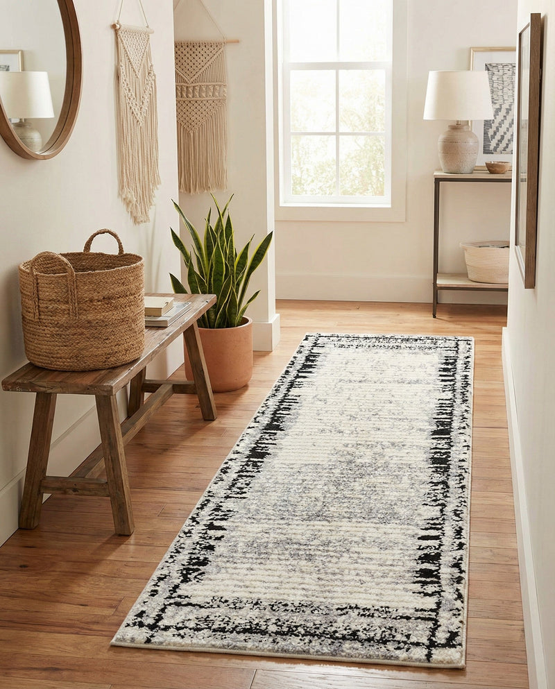 Marrakech Mosaic Collection Area Rug -  Sahara Runner Black and White  lifestyle 45