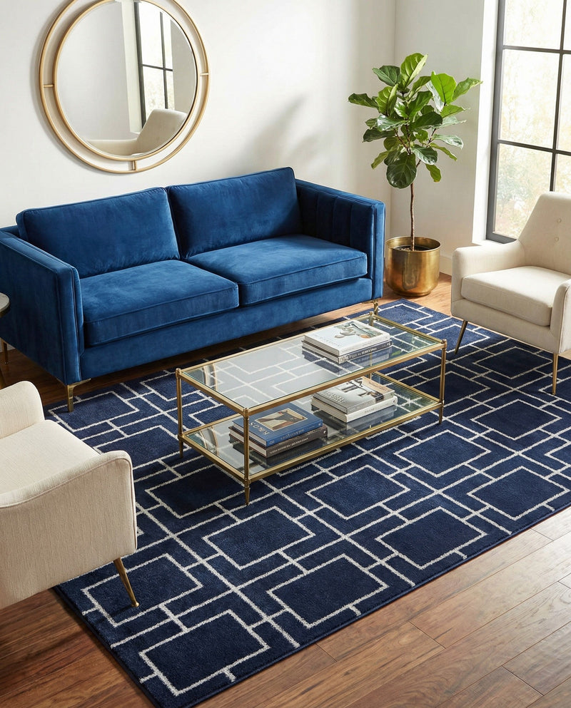 Hollywood Luxe Collection Area Rug -  Beverly (Navy Blue Silver) Rectangle Navy Blue Silver  lifestyle 8