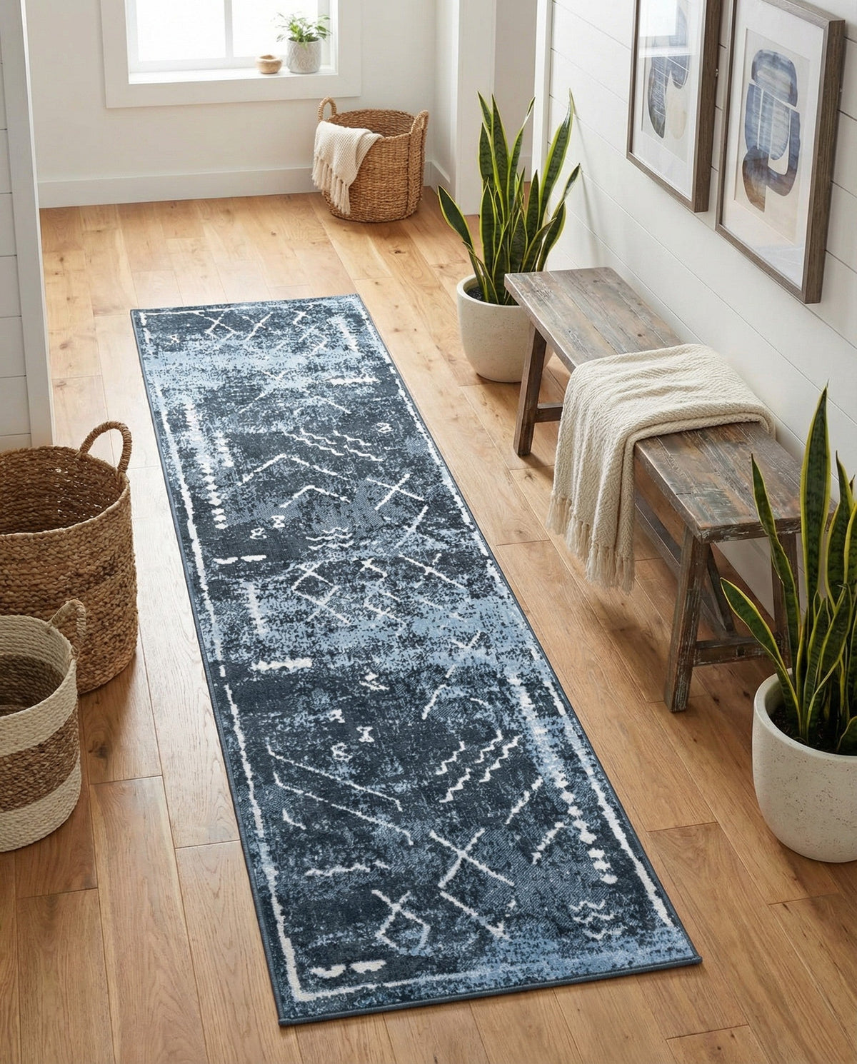 Aegean Elegance Washables Collection Area Rug - Santorini Runner Navy Blue  lifestyle 144