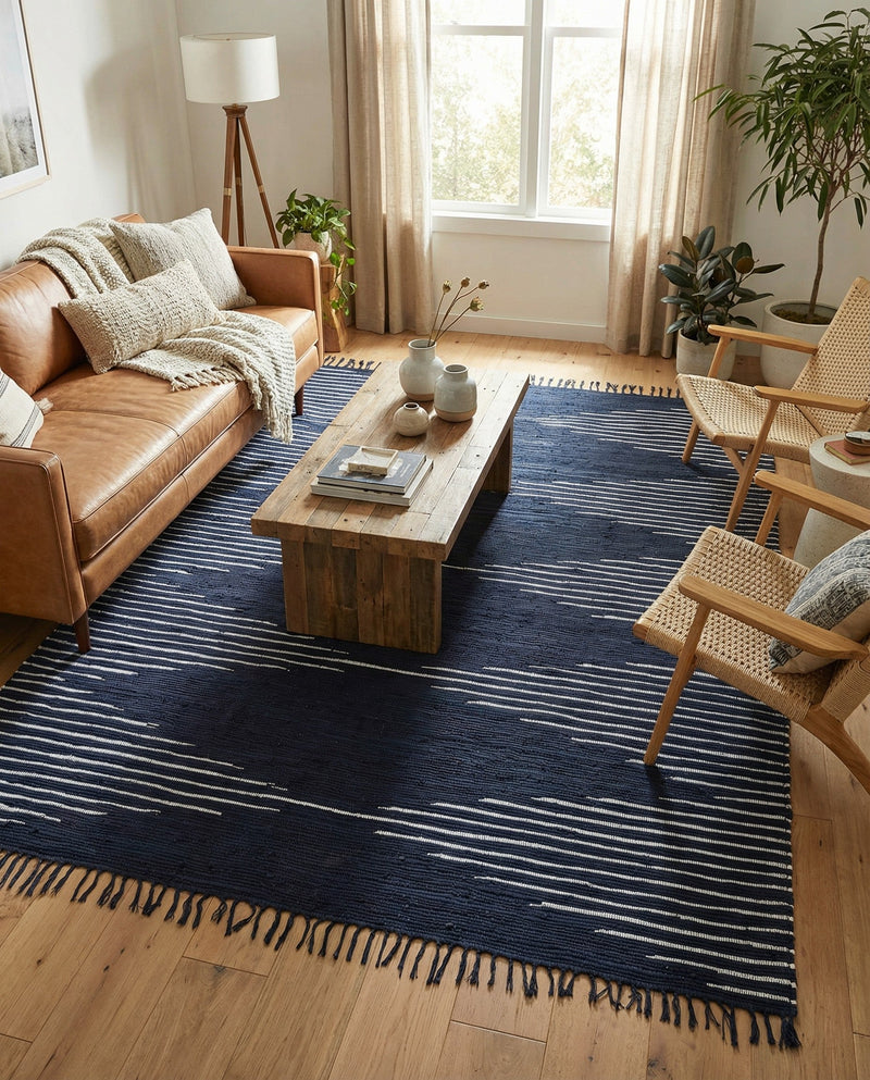 Thar Cotton Collection Area Rug - Jaisalmer (Navy Blue) Rectangle Navy Blue  lifestyle 21