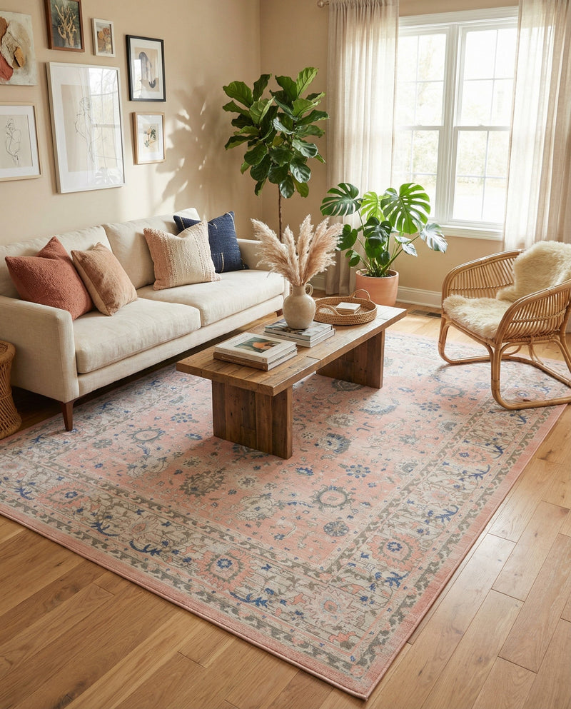 Savannah Series Collection Area Rug -  Beaufort Rectangle Powder Pink  lifestyle 10