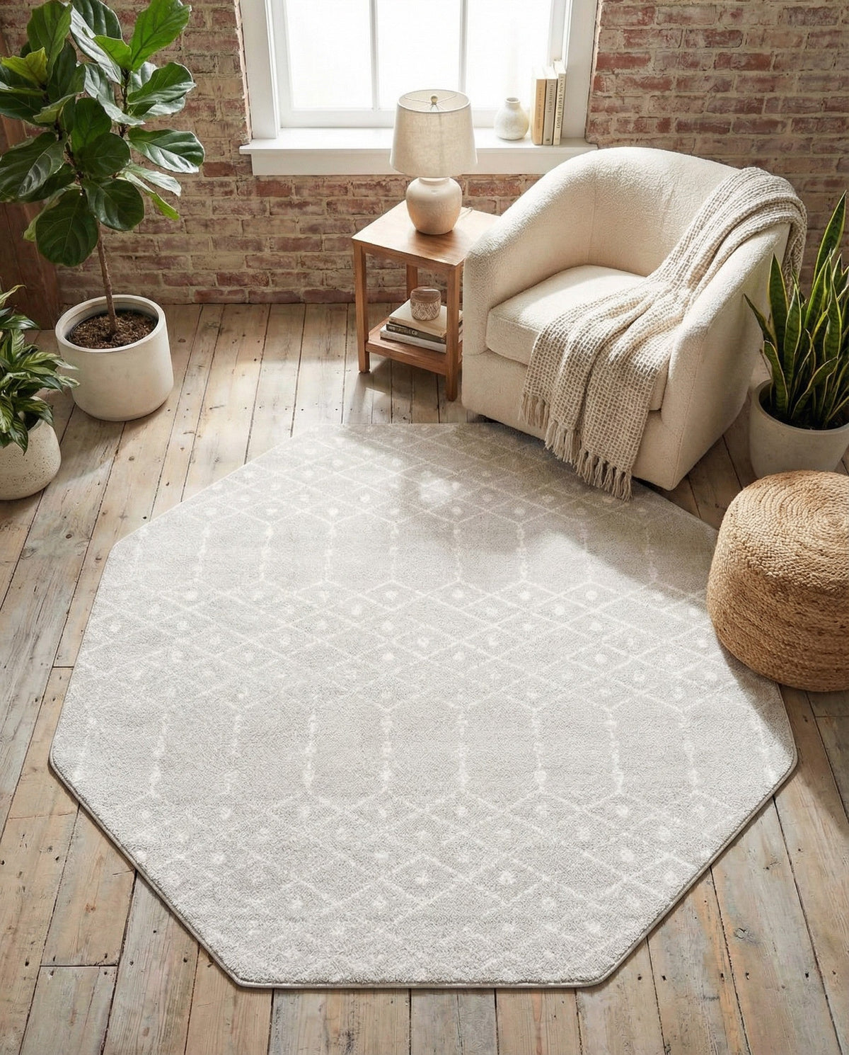 Marrakesh Lattice Collection Area Rug - Casablanca (Light Gray) Octagon Light Gray  lifestyle 67