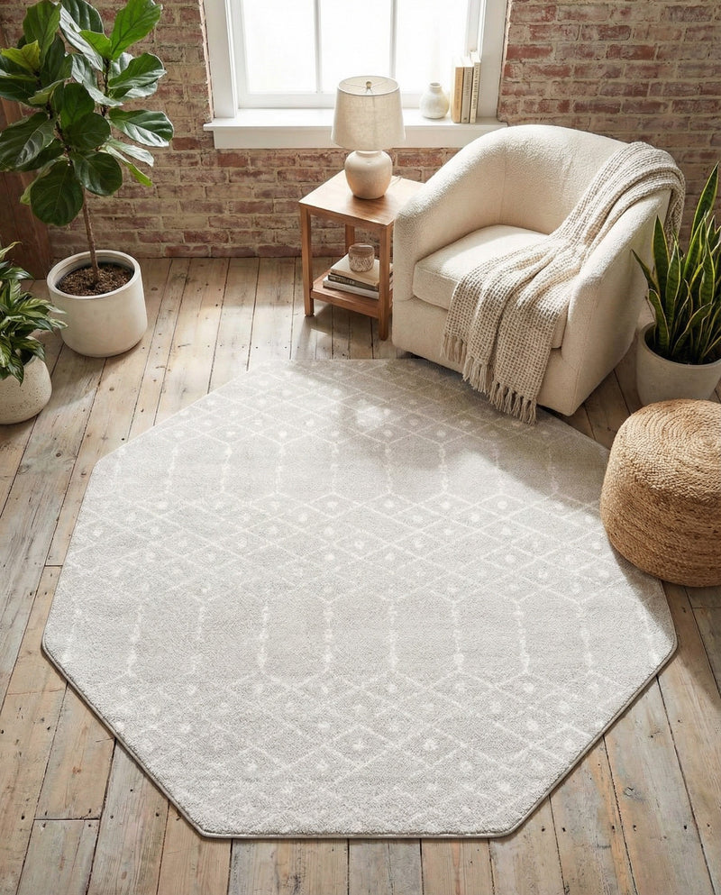 Marrakesh Lattice Collection Area Rug - Casablanca (Light Gray) Octagon Light Gray  lifestyle 67