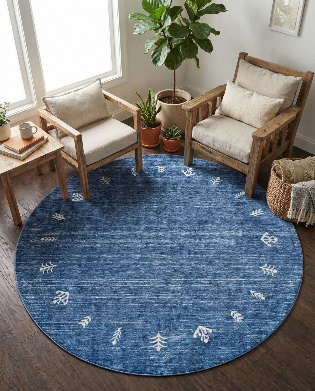Zagros Shades Collection Area Rug -  Yasuj Round Navy Blue  lifestyle 104