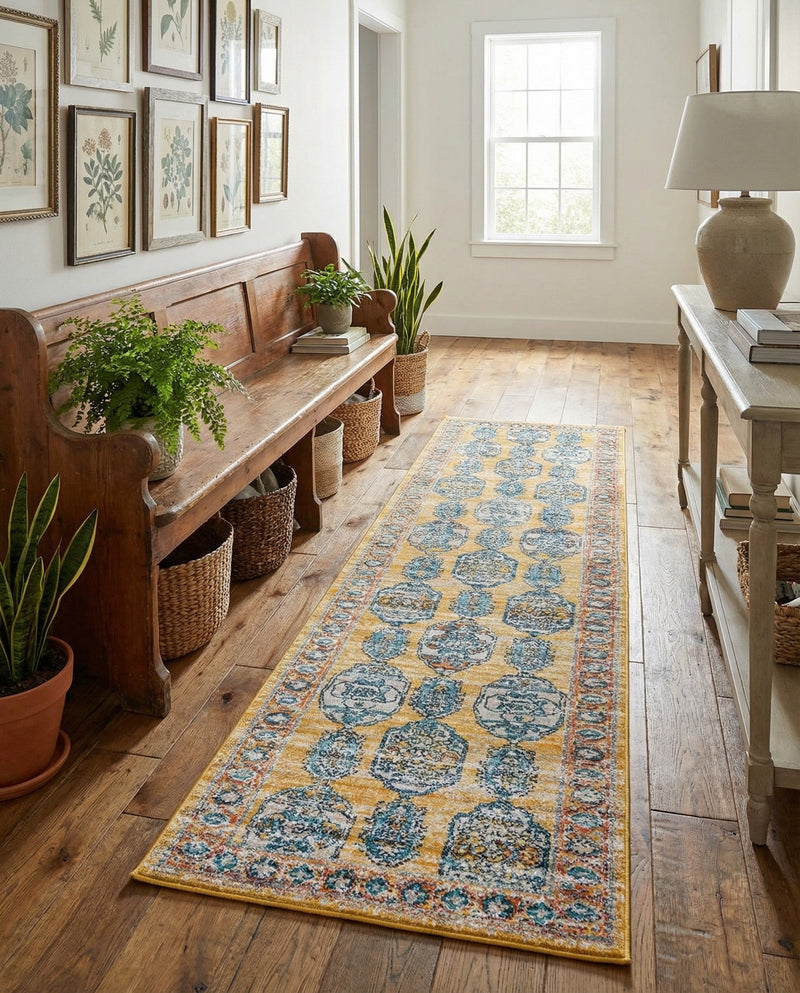 Seville Stripes Collection Area Rug -  Granada (Yellow) Runner Yellow  lifestyle 59
