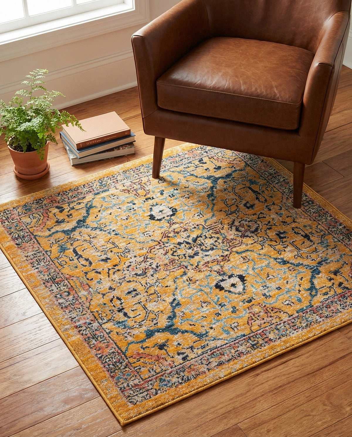 Seville Stripes Collection Area Rug -  Malaga (Yellow) Square Yellow  lifestyle 94