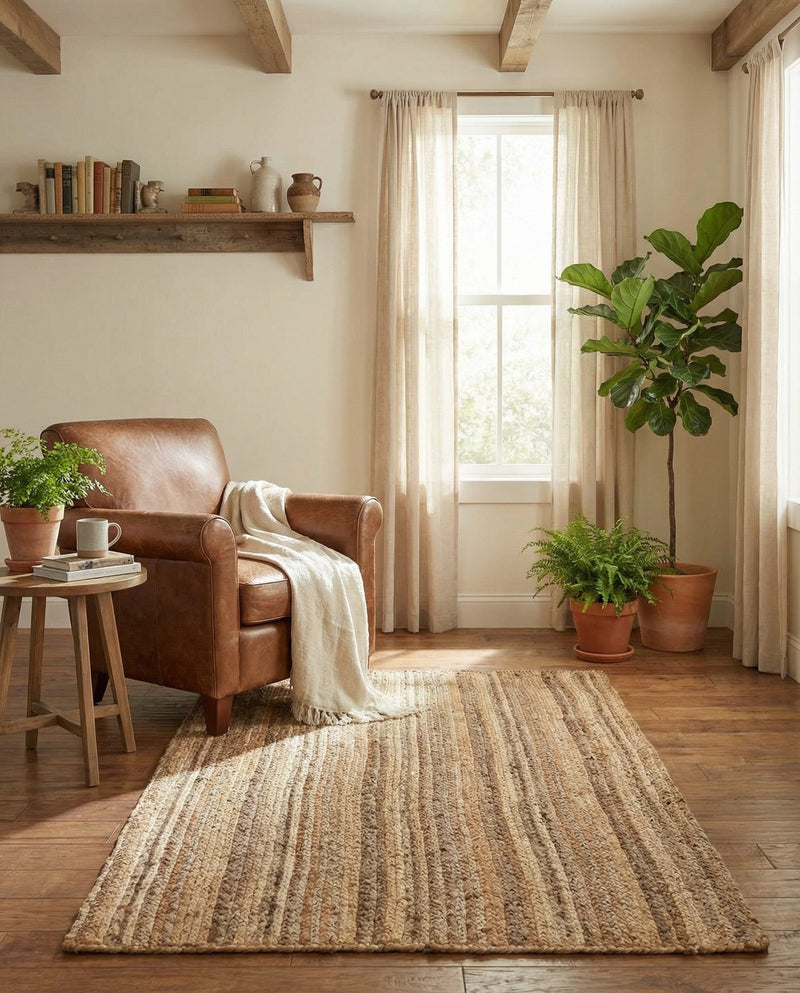 Woven Seaside Jute Collection Area Rug - Savannah (Natural) Rectangle Natural  lifestyle 29