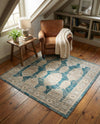 Seville Stripes Collection Area Rug -  Granada (Blue) Square Blue  lifestyle 69