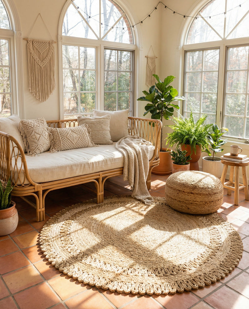Woven Seaside Jute Collection Area Rug - Seaside Round Natural  lifestyle 27