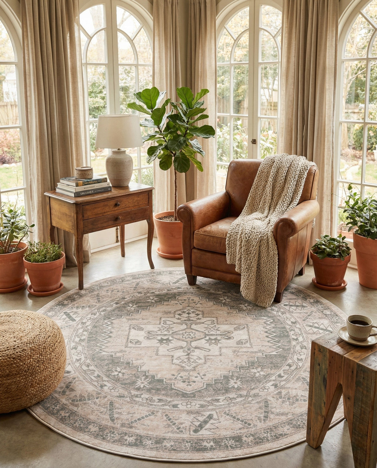 Savannah Series Collection Area Rug -  Augusta (Mink) Round Mink  lifestyle 126