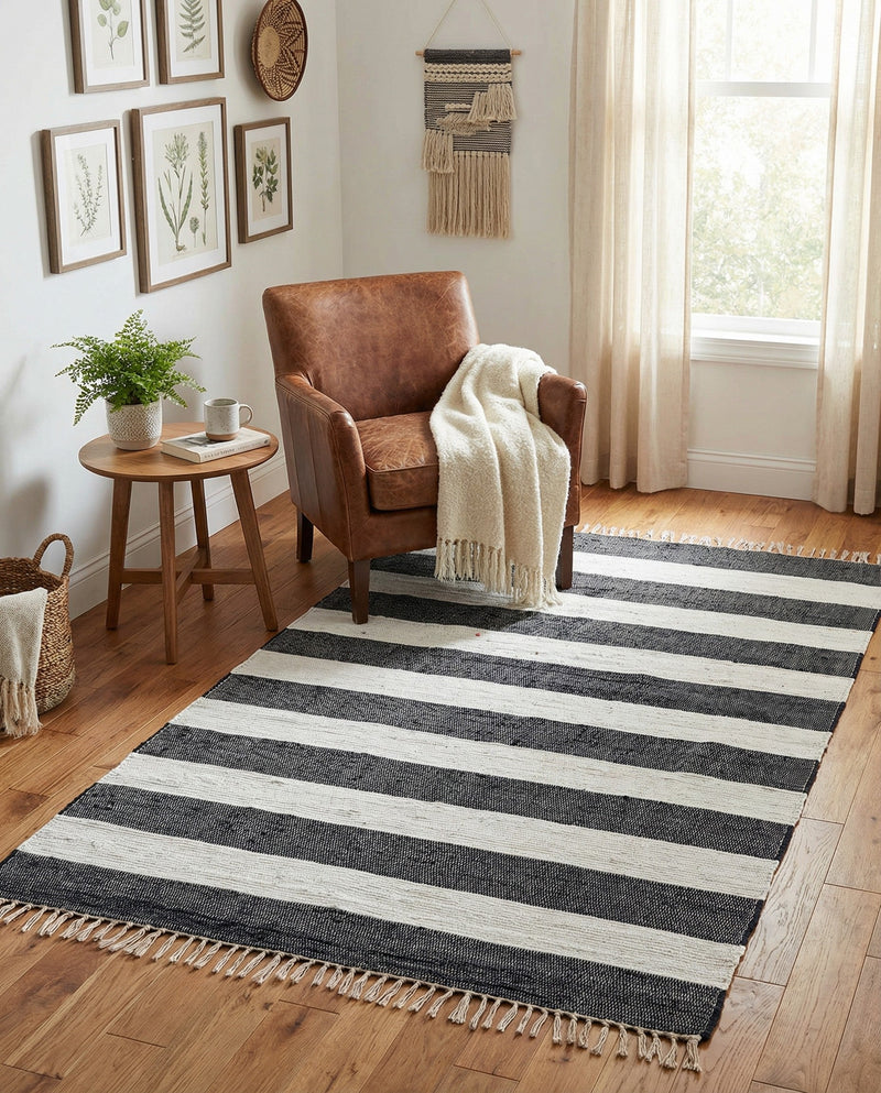 Tassel Trail Collection Area Rug - Pathway (Navy Blue) Rectangle Navy Blue  lifestyle 17
