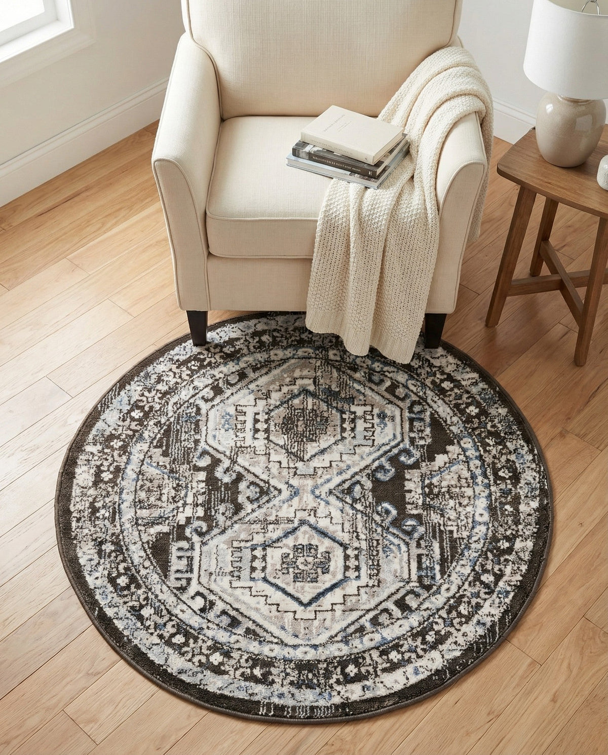 Savannah Elegance Collection Area Rug -  Tybee (Gray) Round Gray  lifestyle 96