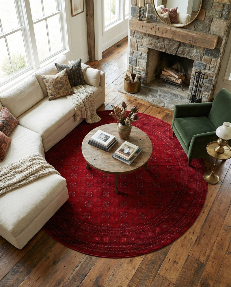 Samarkand Elegance Collection Area Rug -  Konye-Urgench Round Red  lifestyle 56