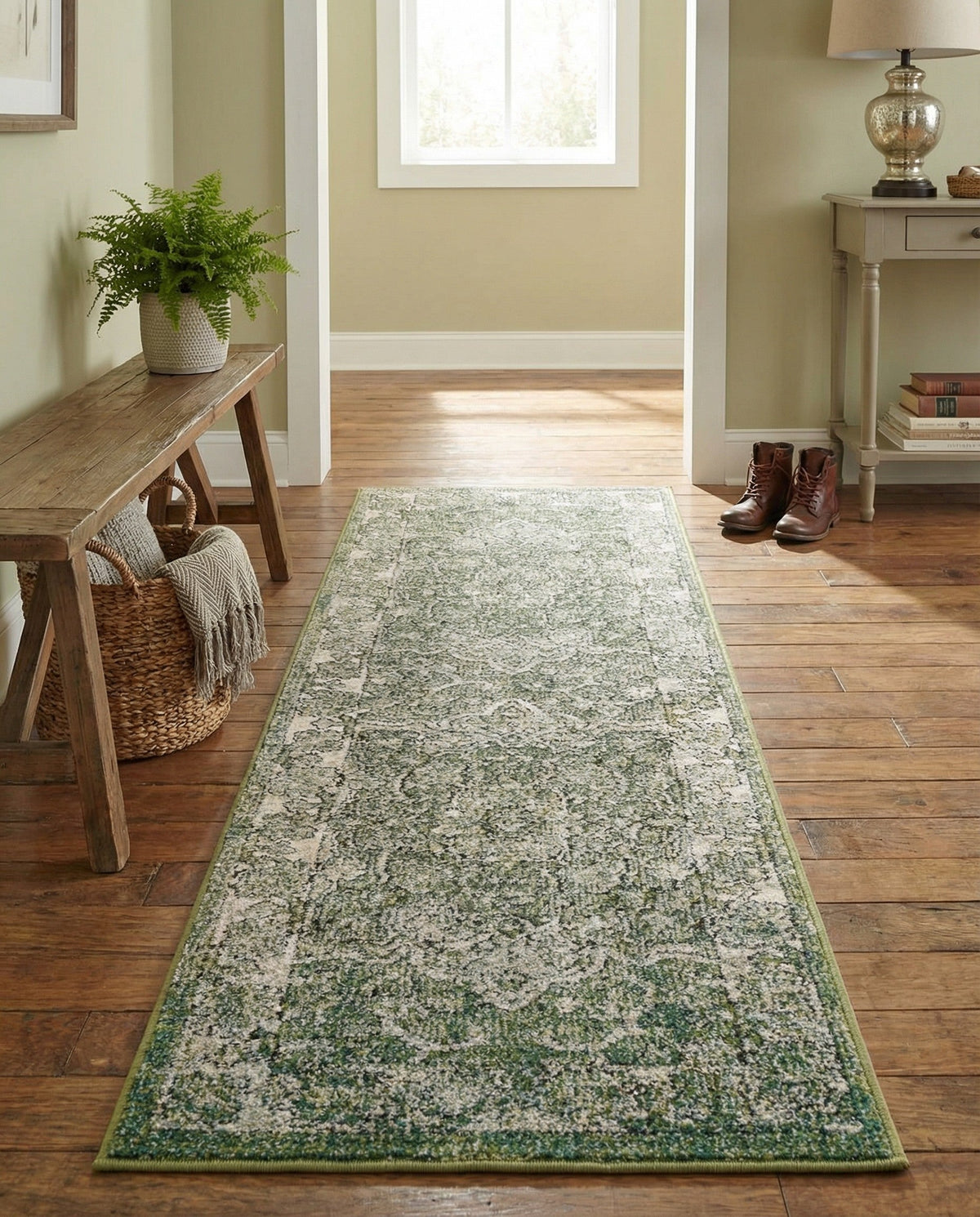 Savannah Soiree Collection Area Rug -  Everglade (Green) Runner Green  lifestyle 100